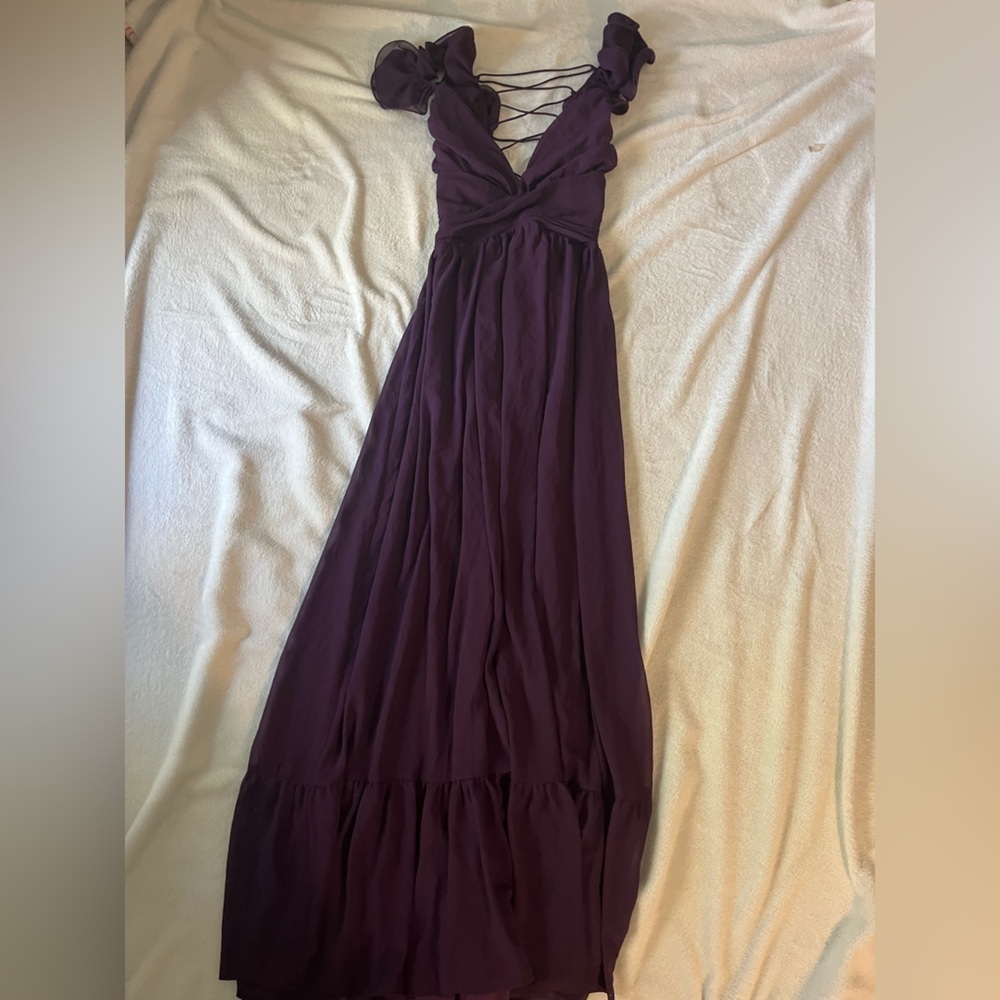 Lulus Soiree Celebration Purple Ruffled Lace-Up Maxi
Dress - Picture 5 of 10